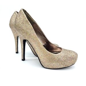 Le Chateau Women's Gold/Champagne Muti Color Glitter, Round toe Heels, New